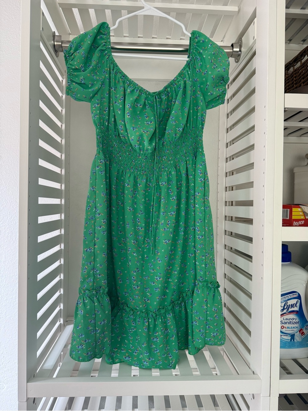 0006SHEIN Green Floral Mini Dress